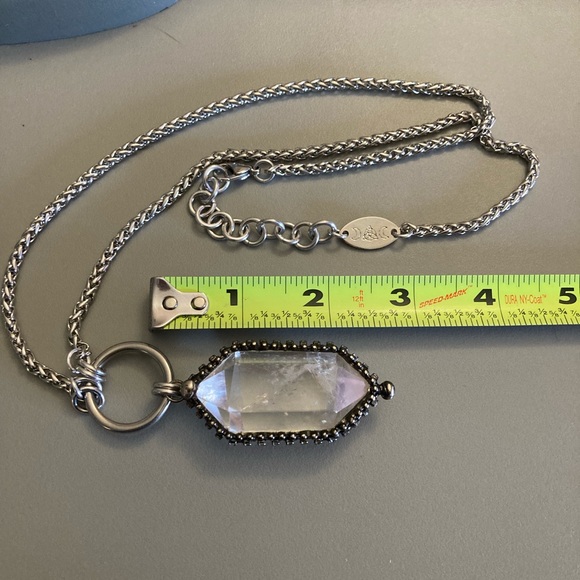 LONG chain BIG 2.5 inch Crystal quartz black electroplated boho goth necklace - Picture 2 of 15